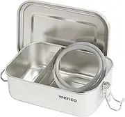 wenco Stainless Steel Lunch Box with 2 Compartments, Small Lunch Box with 650 ml Capacity, Waterproof, Dishwasher Safe, Includes Replacement Silicone Ring, 15 x 11.3 x 5 cm, Silver