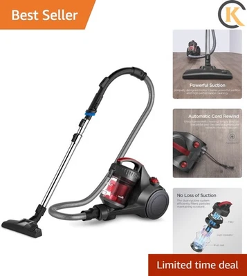 Bagless Canister Vacuum Cleaner, Lightweight Vac for Carpets and Hard Floors,...