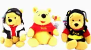 The Disney Store ~ Mini Bean Bag ~ Pooh ~ Pooh Pilot & Pooh Bumble Bee