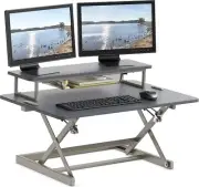 SHW Standing Desk Converter 91cm Pneumatic Height Adjustable with Monitor Riser