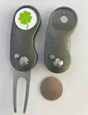 GOLF SWITCHBLADE Lucky SHAMROCK Gray DIVOT REPAIR TOOL + Ballmark Green