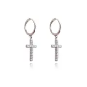 Culturesse Trinity Cross Huggie Drop Earrings Sterling Silver Austrian Zirconia