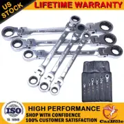 6Pc Double Box End Ratcheting Wrench Flex-Head Extra Long Heavy Duty Spanner Set
