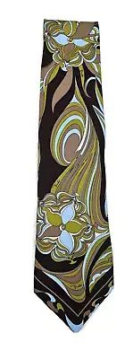 New Emilio Pucci Mens Necktie Brown Blue Green Floral Swirl