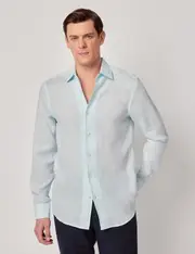 Hawes & Curtis Mint Linen Slim Shirt | One Piece Collar | Full Cutaway Size: Small