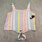 NEW Ana Crop Top Size XXL Womens Tie Front Sleeveless Multicolor Stripes Blouse
