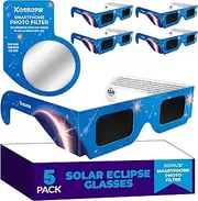 Solar Eclipse Glasses Approved 2024, (5 Pack) CE and ISO Certified Solar Eclipse Observation Glasses, Safe Shades for Direct Sun Viewing, Bonus Smartphone Photo Filter Lens, Blue Stars Design