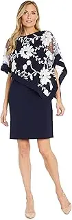 [R&M Richards] Knee Length Floral Threadwork Formal Asymmetric Laced Poncho Dress