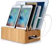 Multi-Device Bamboo Charging Station and Phone Holder
