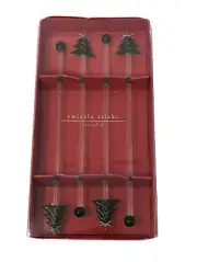 Pier 1 Glass Drink Swizzle Sticks Christmas Trees Set of 4 Barware Holiday