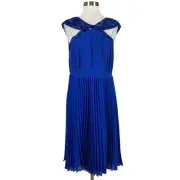 Adrianna Papell Women's Cocktail Dress Size 8 Blue Beaded Chiffon A-Line Midi