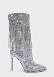 [AZALEA WANG] Almut Rhinestone Fringe Heeled Boots