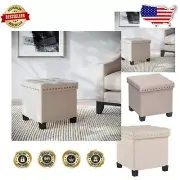 Payton Elegant Foldable Storage Ottoman Cube - Beige Footrest for Stylish Homes