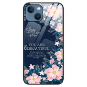 For iPhone 15 Tempered Glass Phone Case Pattern Design PC+TPU Shockproof Cover