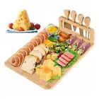 Elegant Cheese Board Cutter Holder Bamboo Set with 4 Cutters Grooves for Sauces