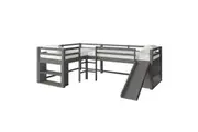 Coreen Solid Pine Storage Loft Bed with Slide - Grey