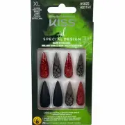 NEW Kiss Nails Halloween Glue Press Manicure XL Stiletto Black Spider Web Red