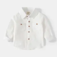 在飛比找momo購物網優惠-【Baby 童衣】雙口袋長袖白襯衫 春秋表演襯衫 88963