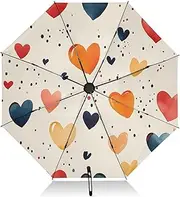 [PDZRMY] Loves Dot Colorful UV Protection Travel Umbrella Compact for Rain and Sun - Auto Open and Close UPF 50+ Windproof Portable 46” Sun Umbrella for Women and Men