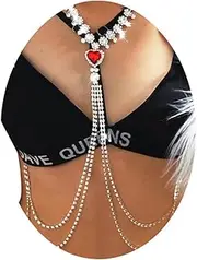 Eyraevor Fake Nipple Ring Rhinestone Non Piercing Nipple Rings Clip On Nipplerings with Choker Necklace Nipple Clamps with Chain Faux Body Piercing Jewelry for Women (Silver 1)