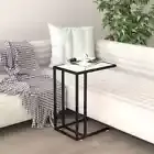 vidaXL Computer Side Table White Marble 50x35x65 cm Tempered Glass 2BB