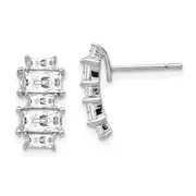 Sterling Silver Cheryl M Rhodium-Plated Emerald-Cut Cz Post Earrings