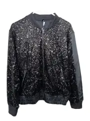 Victoria's Secret Sport 2012 Fashion Show Black Sequins Bomber Jacket Sz L NWT