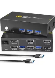 USB3.0 KVM Switch Dual Monitor HDMI, 4K@60Hz KVM Switch 2 Monitors 2...
