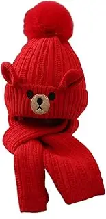[koolsoo] Kids Winter Hat Scarf Set Knit Beanie Lightweight Cap for 3-9 Years Old Toddler, Red