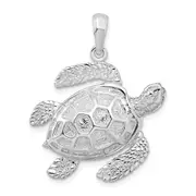 Sterling Silver De-Ani Rhodium-Plated Polished 3D Large Sea Turtle Pendant