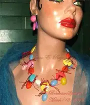 VINTAGE 60's LUCITE MULTI COLORS BUTTONS ARTISAN NECKLACE EARRINGS SET