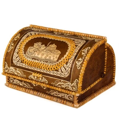 Birch Bark Bread Box Russian Natural Hand Carved Anti Mold Bread Keeper 13x11x8"