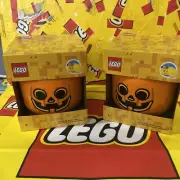 LEGO Storage Head Small Pumpkin Container 4031 Lot Of 2 Halloween Decor 6.3x7.28