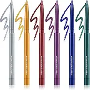 [Boobeen] Gel Eyeliner Pen Set, 6 Colors Eyeliner & Eyeshadow Pencil Stick, Waterproof Glitter Eye Liner Set, Long-lasting & Smudge-proof