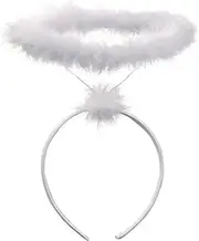 White Angel Halo Headband - Feathered Halloween Costume Accessory for Women, Men and Kids