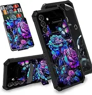 [BREIDMKFM] for Galaxy A15 5G Phone Case,for Samsung Galaxy A15 5G Case with Screen Protector Kickstand Card Holder Detachable Dual Layer Hybrid Shockproof Case for Samsung A15,Purple Roses Butterfly