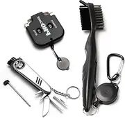Golf Accessory Tool Set, Golf Club Brush, Foldable Divot Repair Tool with Golf Marker, Digit Counter, Pack of 3 Golf Sports Bag Kit (Black)