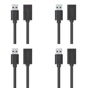 4x Cruxtec USB-A Male to USB-A Female Universal Extension Cable Cord 3m Black
