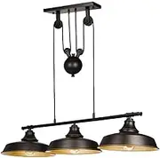Ganeed 3-Light Upgraded Pulley Pendant Light,Rustic Kitchen Island Lights with Metal Shades,Adjustable Hanging Height,Industrial Vintage Ceiling Lights Fixture for Dinner Room Farmhouse Bar