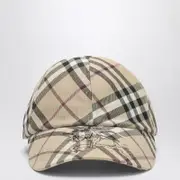 [Burberry] Check motif baseball cap with EKD embroidery M Beige