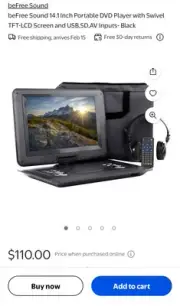 beFree Sound 14.1 Inch Portable DVD Player with Swivel TFT-LCD Screen and...