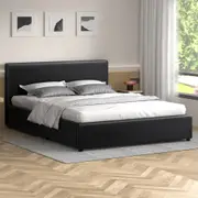 ALFORDSON Bed Frame Double Size Gas Lift Storage Base Black Leather TRICIA