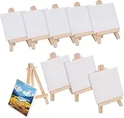 Anneome 12Sets Mini Wooden Painting Easel of Art Boards Stretched Canvas for Oil Paint for Beginners Crafts and Art Hobbies Young Artists