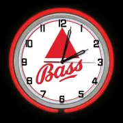 Bass Beer Sign 19" Red Double Neon Clock Man Cave Garage Game Room