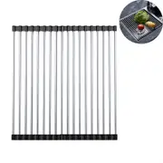 Catzon 18Tubes Roll-Up Dish Drying Rack Stainless Steel for Kitchen Sink-Black