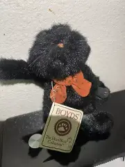 Boyds Bears Sooty Black Plush Mini 6" Halloween Cat Orange Ribbon Posable Tags