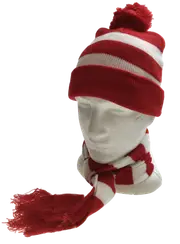 Red White Stripe BEANIE & SCARF SET Hat Where's Wally Waldo Costume Ski Winter Cap