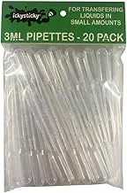 Ickysticky Pipettes 20-Piece Set, 3 ml Capacity, Liquid Dropper Pasteur Pipettes for Cupcakes, Strawberry, Chocolates,Whiskey,Alcohol,Syrups,Sodas, Paint, Chemicals.