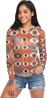 [AIXIWAWA] Abstract Eye Pattern Women's Long Sleeve Mesh Sheer Top, Sexy See-Through Blouse for Party, Evening Wear S