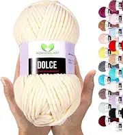 MeriWoolArt Chenille Yarn for Knitting and Crocheting Light Yellow - 100 g and 120 m Velvet Wool - 100% Fluffy Polyester Knitting Yarn for Amigurumi Cushions Blankets Soft Clothing Gifts